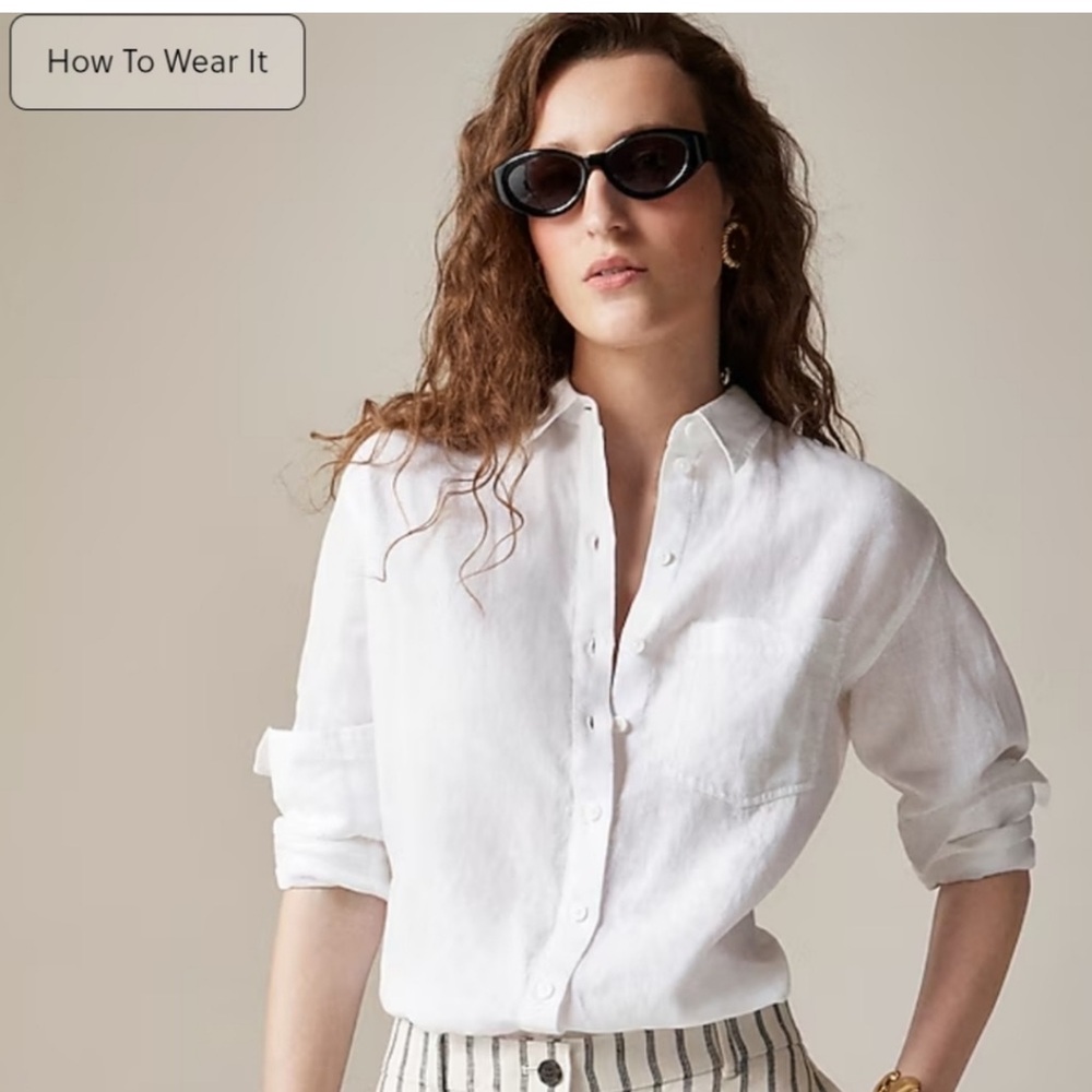 J. Crew White 100% Linen Blouse